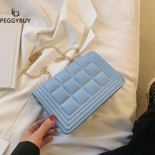 Fashion Women PU Leather Solid Color Shoulder Crossbody Messenger Bag Casual Ladies Checker Pattern Mini Flap Handbag Purse