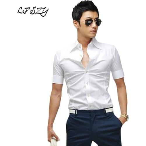Mens Shirt 2020 Summer Korean High Neck Short Sleeve Shirt Fashion Casual Breathable White Youth Shirt More Sizes S-XXXL