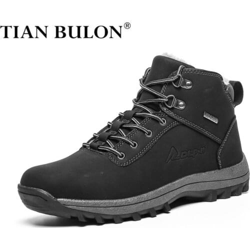 Winter Men Snow Boots Leather Waterproof Sneakers With Fur Mens Ankle Boots For Couple Outdoor Males Hiking Boots Safety Shoes