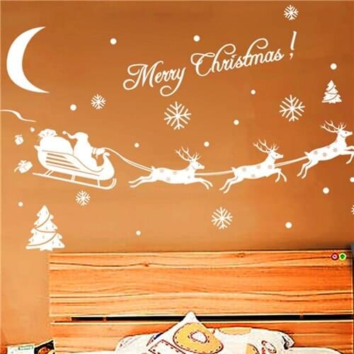 Merry Christmas Santa Claus Reindeer Snowflakes Wall Stickers For Store Home Decoration Diy White Xmas Festival Wall Art Decal