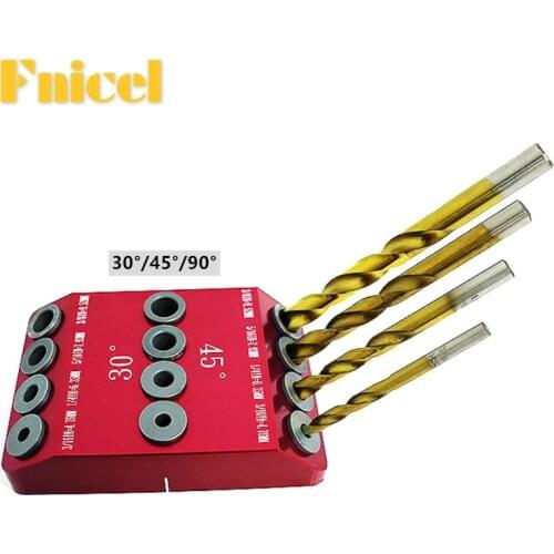 30/45/90 Degree Angle Oblique Pocket Hole Jig British Drill Guide Dowel Jig Kit Wood Drill Locator for Wood Jointing