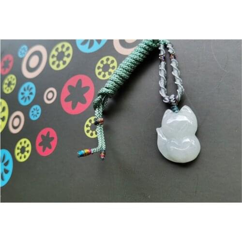 Natural Jade Fox Jadeite Emerald Necklace Carved Charm Jewellery Fashion Amulet for Men Women Lucky Gifts