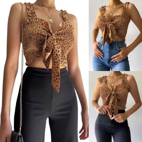 2021 New Women’s Fashion Polka Dot Ruffles Camisole Sexy Bandage Exposed Navel Suspender Tops