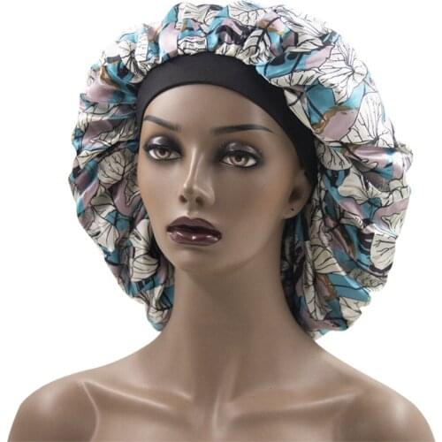 New Style Printed Satin Night Cap Ladies Fashion Narrow Elastic Hair Cap Plus Size Night Cap Bathing Hair Shower Cap