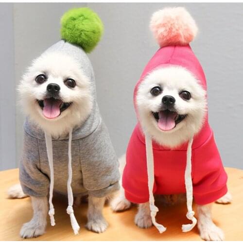 Pet Clothing Winter Warm Fleece Dog Hoodies Coat With Cute Hairball for Puppy Dog French Bulldog Chihuahua Clothing