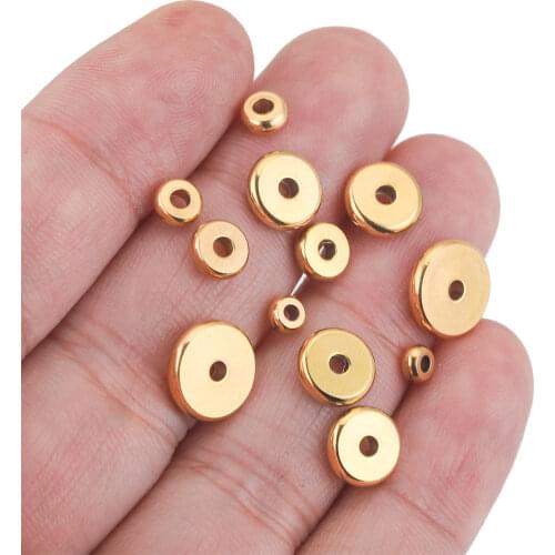 20pcs 4 5 6 8 10mm Gold Stainless Steel Disc Spacer Round Loose Beads for Charm Jewelry Making DIY Bracelet Necklace Supplies