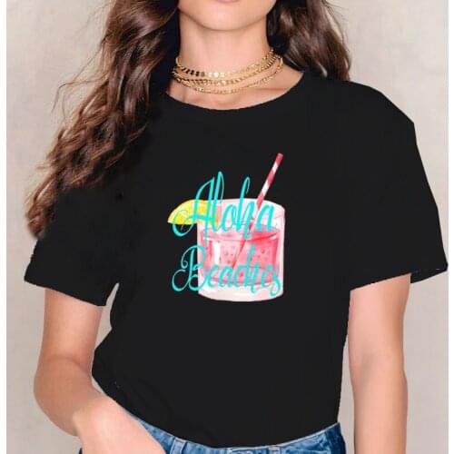 Aloha Beach Funny Tshirt Harajuku Vacation Graphic Tees Hawaii Tropical Women Clothing Ice Cream Shirt Summer Drink Top