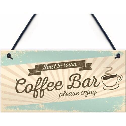 Meijiafei Coffee Bar Hanging Wall Plaque Home Decor Kitchen Cafe Sign For Women 10" x 5"