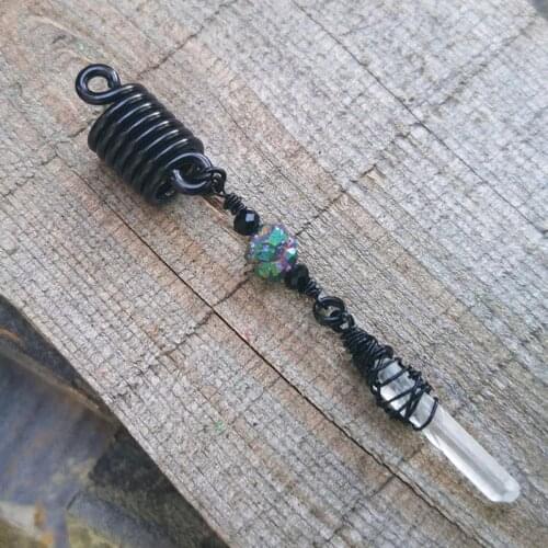 Dread Bead, Titanium Quartz, Peacock Beads, Black Dread Bead, Quartz Dread Bead, Loc Bead, HeatherfishCreations