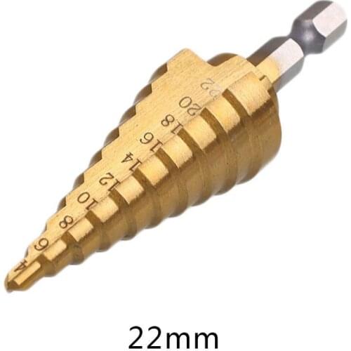HSS Titanium Coated 4-22mm Step Cone Drill Bit Metal Wood Conical Cutter Tool