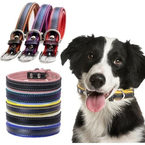 Reflective Pet Collar PU Leather Dog Collars Adjustable Pet Neck Strap with Metal Buckle Puppy Cat Necklace Neck Belt
