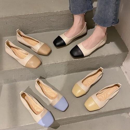 Flat Shoes Women 2021 New Spring and Summer Simple Ladies Shallow Soft Shoes Black and White Stitching Flats
