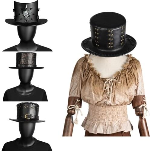 Medieval Retro Gothic Steampunk Vintage Carnival Party Plague Doctor Men Women Hat Black Steampunk Hat Halloween Cosplay Props