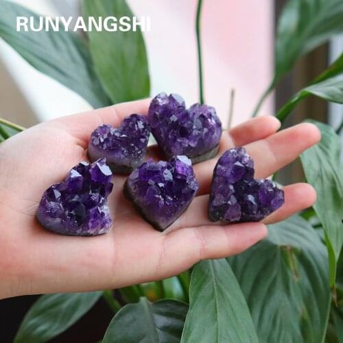 High quality Natural Amethyst Quartz Cluster Healing Stones Raw Specimen Crafts Love shape crystal crafts Ornament