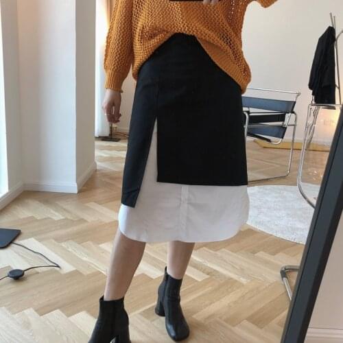 New Autumn And Winte Fashion Casual Temperament Simple Irregular Black And White Loose A- Line Skirt Women C186