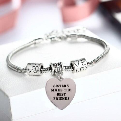 Sisters Make The Best Friends Love Heart Charms Bracelet Femme Sis Women Girls Chain Bangle Gifts For Family Friends Bracelets