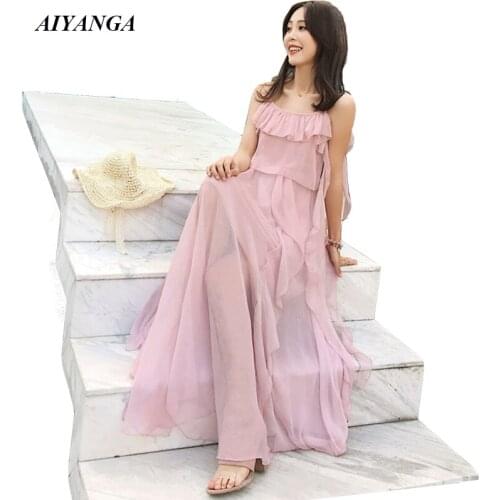 Chiffon Beach Dress Women 2019 Summer Dress Spaghetti Strap maxi dresses Sexy Off Shoulder Bohemian Style Sleeveless Dresses