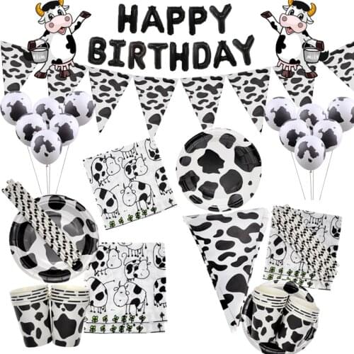 Animals Cow Disposable paper Plates Cups napkins balloons set Birthday Party Supplies kids Farm Animals Baby Shower Decoration