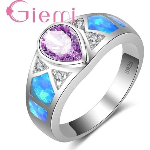 Winter Sale Exquisite Charming Water Drop Crystal Silver Ring Wide Blue Fire Opal Fashion 925 Sterling Silver Jewelry for Women
