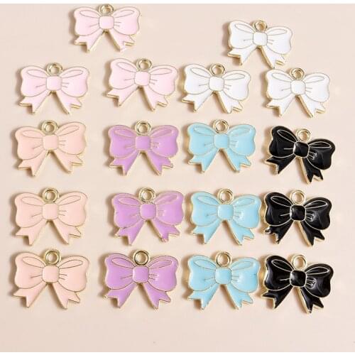 10pcs 16*13 Enamel Pink Bowknot Charms for Jewelry Making Handmade DIY Cute Girl Charms Pendants Necklaces Earrings Accessories