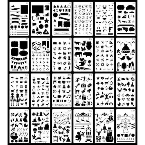 24 Sheets Drawing Painting Stencils Templates Set for Kids Children DIY Craft Journal Photo Album Scrapbook Diary Art Projects