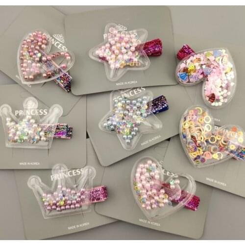 5pcs/lot Cartoon Heart Star Crown Barrettes Transparent Sequins Accessories DIY Make For Bow-knot Crafts Hair Clips,25Yc19101