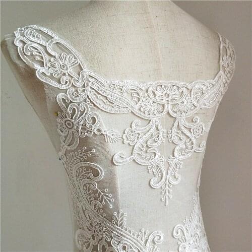 Applique floral bridal lace trim embroidery designs For Bridal back Cheapest Price Free Shiping