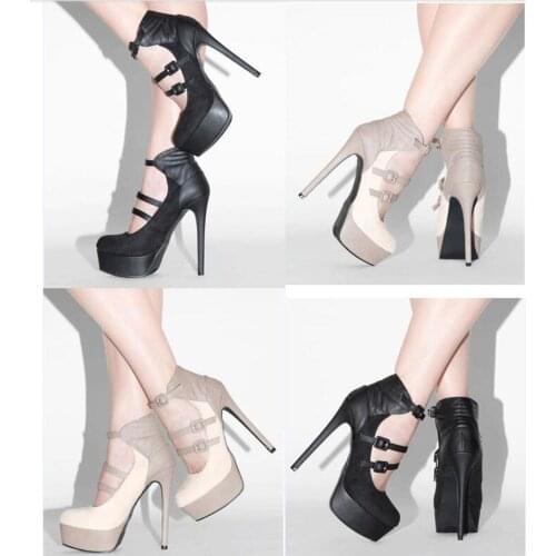 ASHIOFU Handmade Womens Stiletto High Heel Pumps Buckle Strap Patchwork Party Dress Shoes Sexy Evening Platform Fashion Shoes