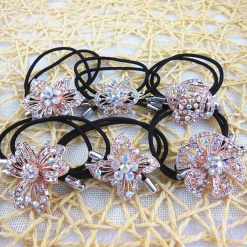 ASSP 12pcs New Shiny Crystal Ponytail Holder Women Hair Ties Rope Elastic Hair Bands Rhinestone Girls Hair Accessories Mixed Sty