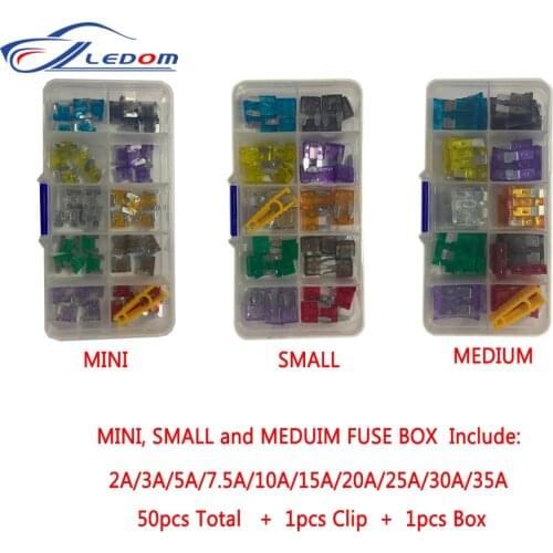 50Pcs/Box Car Fuses 2A 3A 5A 7.5A 10A 15A 20A 25A 30A 35A Amp with Box Clip Assortment Auto Blade Type Fuse Set Truck