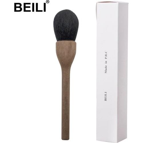 BEILI Natural Walnut wood Makeup Brush A Class black Goat Hair Professional large powder brush Long handle Make up Brush New