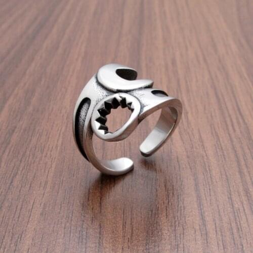 Free Shipping Vintage 316L Stainless Steel Silver Color Biker Mechanic Wrench Screw Tools Ring Jewelry