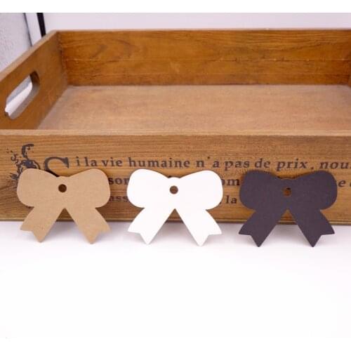 50pcs Bowknot Kraft Paper Tag Hand Made Gift Paper Cards DIY Gift Tag Price Label for Wedding Birthday Party 4.7x5.7cm