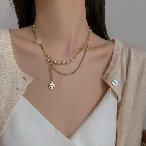 New Fashion Pearl Multi Layered Chain Necklace for Women Girl Exquisite Gold Color Pendant Choker Party Jewelry Accessories Gift