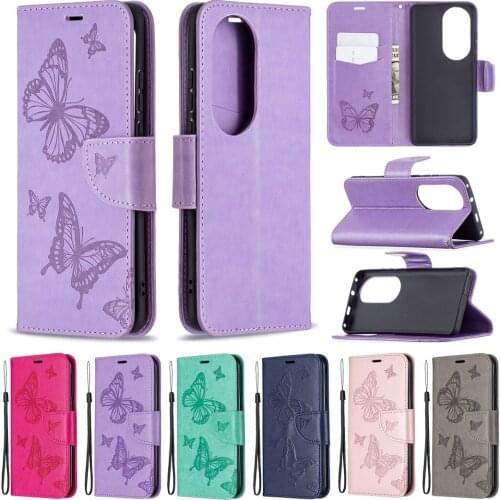 Butterfly Flip Case for Huawei P50 P40 Lite E P30 Mate 30 20 Pro PSmart 2021 Y5P Y6P Y7A Y7P Flip Leather Wallet Embossing Cover