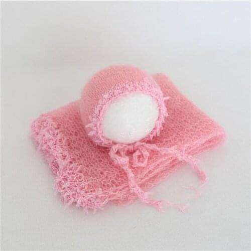 Baby Swaddle Wrap Photography Prop Newborn Knit Stretch Wrap Bonnet Set Baby Bonnet Prop