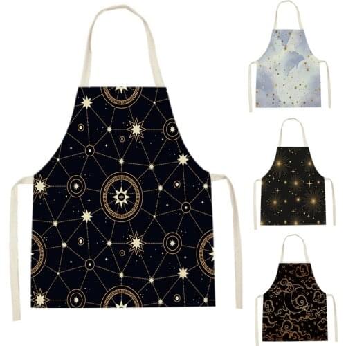 1 Pcs Sun Moon Printed Kitchen Apron for Women Home Cooking Sky Stars Baking Shop Apron for Men Bibs 68-55cm WQL 2293 Grembiule