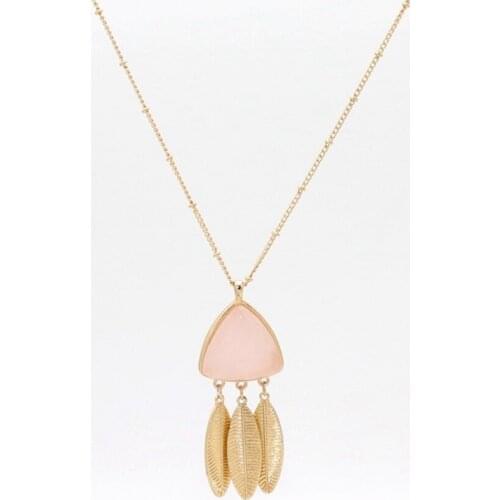 FYSL Light Yellow Gold Color Geometric Shape Rose Pink Quartz Pendant Link Chain Necklace Lapis Lazuli Jewelry