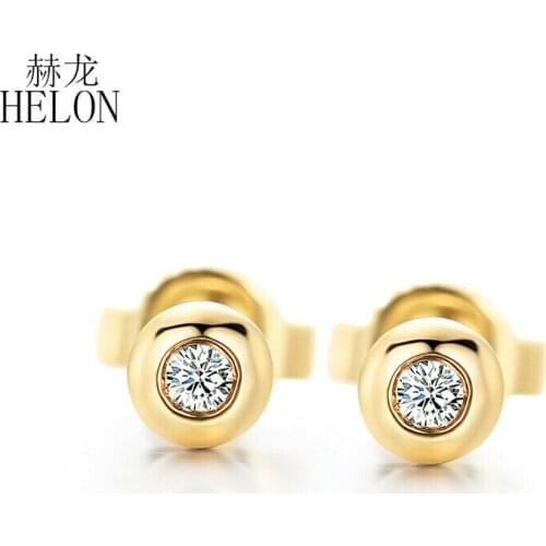 HELON Solid 14K Yellow Gold AU585 SI/H 0.05ct Ful Cut Natural Diamonds Stud Earrings Women Unique Trendy Fine Jewelry Earrings