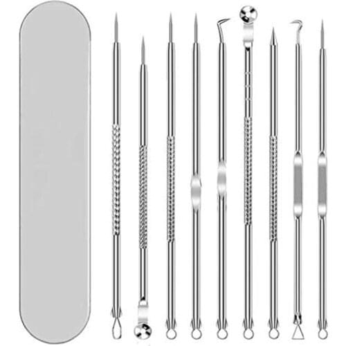 9pcs Nose Acne Removal Tools Blackhead Remover Pimple Popper Tool Kit Zit Removing Tweezer Pimple Extractor Comedone Skin Care