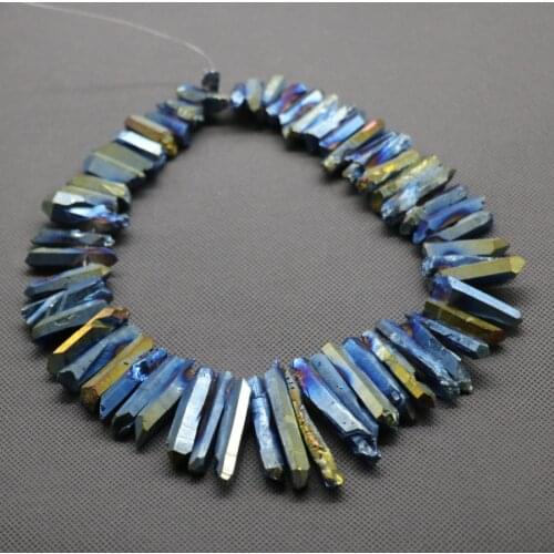 Top Drilled Crystals, AB Blue Crystal Rock Beads Quartz Crystal Point Pendants Raw Crystal Top Drilled Graduated Beads