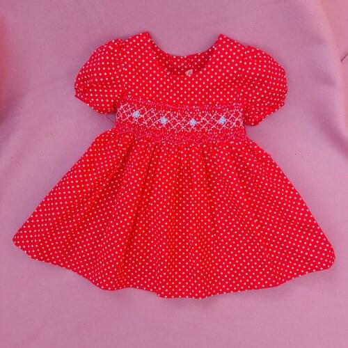 Baby girl summer vintage polka dot handmade smocking dress kids puff sleeve cotton a-line princess dress