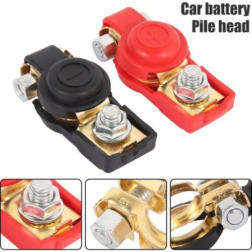 2pcs Car Copper Battery Pile Head Positive and Negative Battery Pile Head Universal Type Red and Black Corrosion Resistance