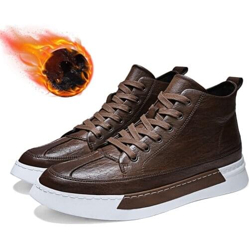 Winter Microfiber Leather with Velvet High-top Sneakers Men Winter Shoes Warm Comfortable Non-Slip Fashion Men Winter Boots