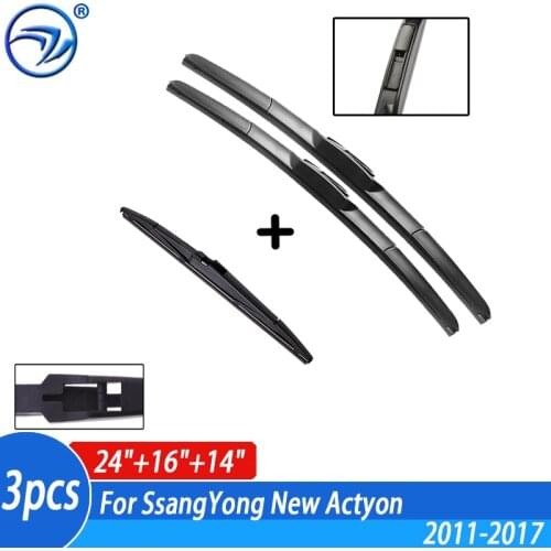 Wiper Front & Rear Wiper Blades Set For SsangYong New Actyon 2011 2012 2013 2014 2015 2016 2017 Windshield 24"16"14"