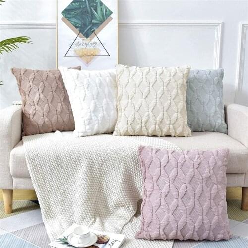 Faux Fur White Gray Cushion Cover Striped Pillowcase Home Living Room Sofa Decoration Plush PillowCover 45*45Cm Nordic Rhombus
