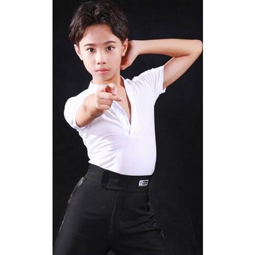 2020 New Latin Dance Clothes For Boys Short Sleeve V-Neck Tops Shirts Ballroom Latin Dance Costumes Performance Clothes DQS5228