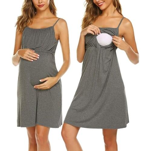 2021 New Summer Maternity Dresses Pure Color Breastfeeding Dress For Pregnant Women Breastfeeding Sundress Pregnancy Dresses S L