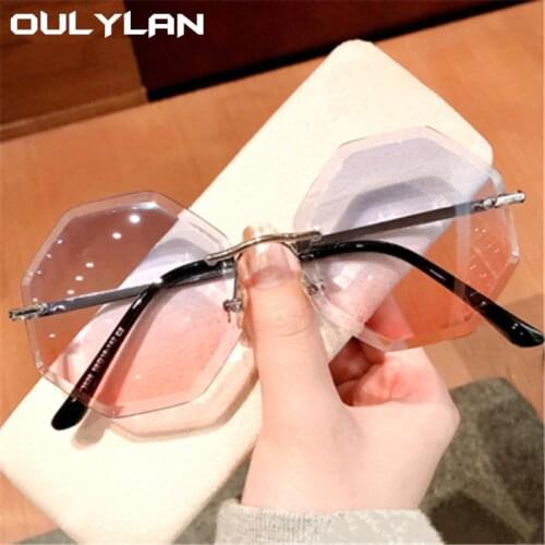 Oulylan Fashion Rimless Sunglasses Women Sexy Trimming Gradient Sun Glasses Vintage Female Blue Pink Glasses Shades UV400 Goggle