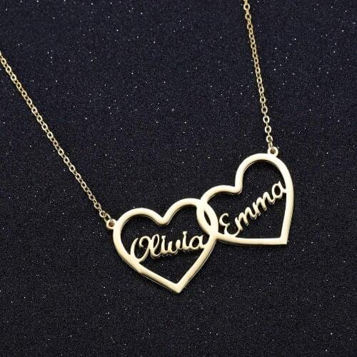 Two Hearts Custom Necklaces Gold Color Stainless Steel Jewelry Personalized Couples Name Choker Mothers Day Gift For Women